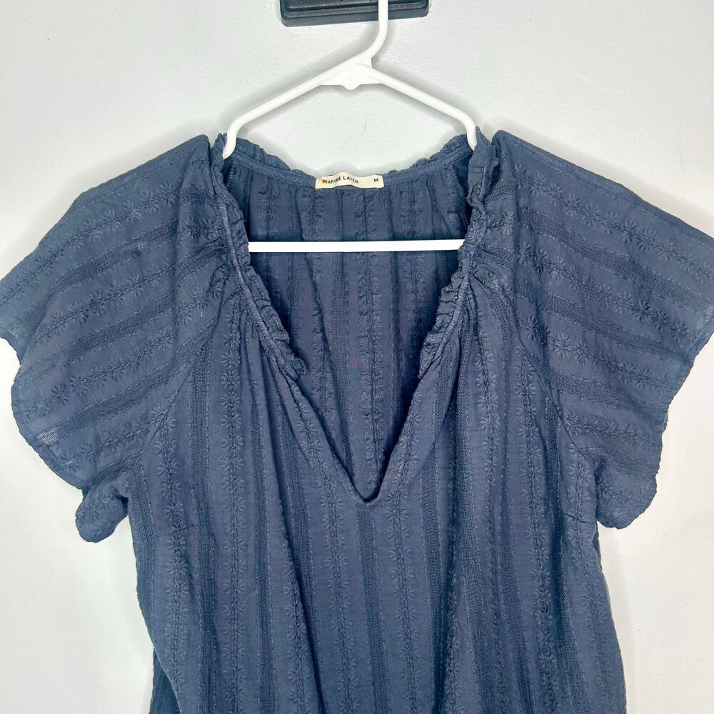 Marine Layer Lana Navy Textured V Neck Top - Picture 4 of 6